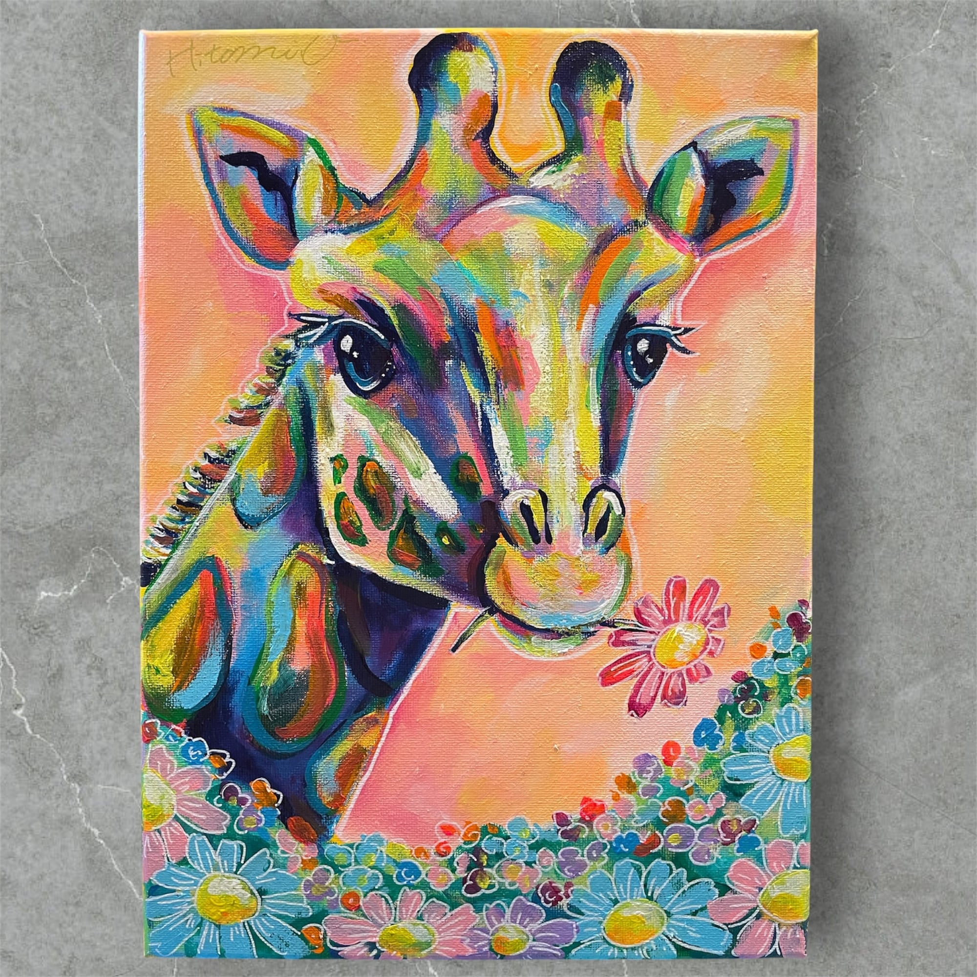 カラフルなライオンの絵画 原画 F3号キャンバス 現代アート drawing