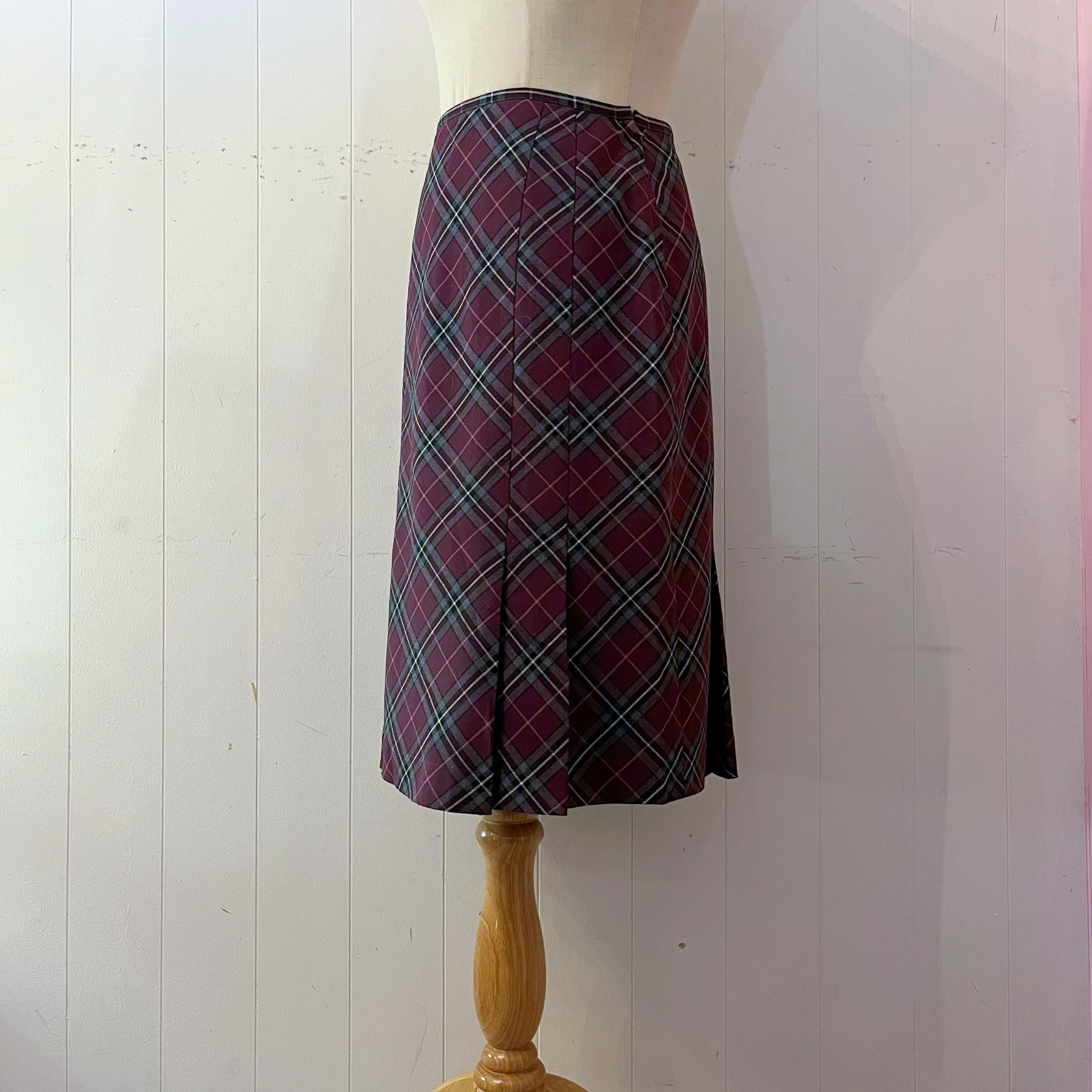 purple gray check tuck skirt