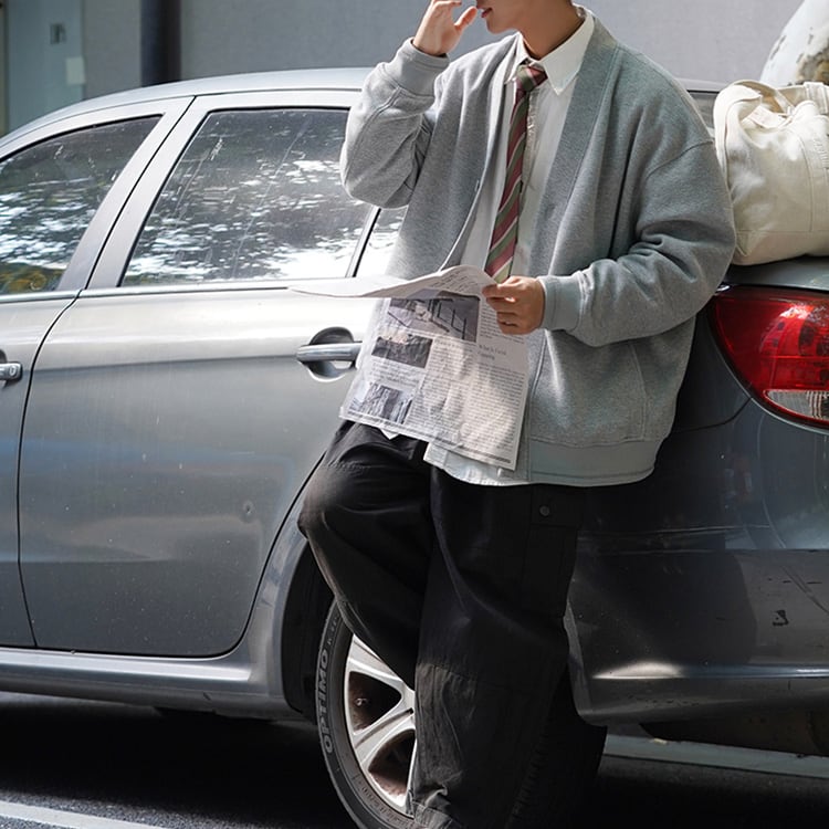 ★WAFFLE CARDIGAN V-NECK SWEATER　　　23365