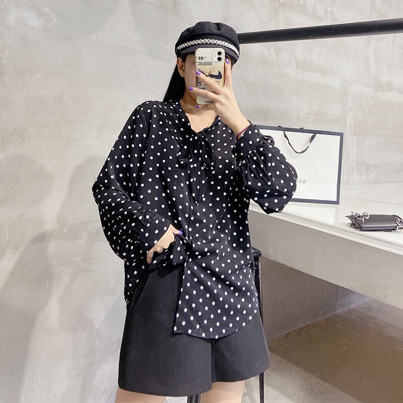 プラスサイズの婦人服2020年秋新バージョンのラペルボタン付き長袖シャツファットシスタールーズスリムトップ ミックスインファッション5233769808