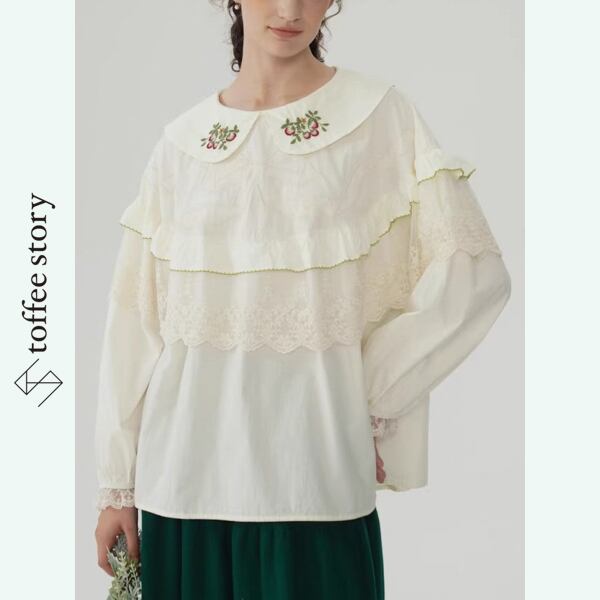 スプリングバニー刺繍ブラウス 果実の詩をまとうプラム刺繍ブラウス 《Y0361》 | toffee story