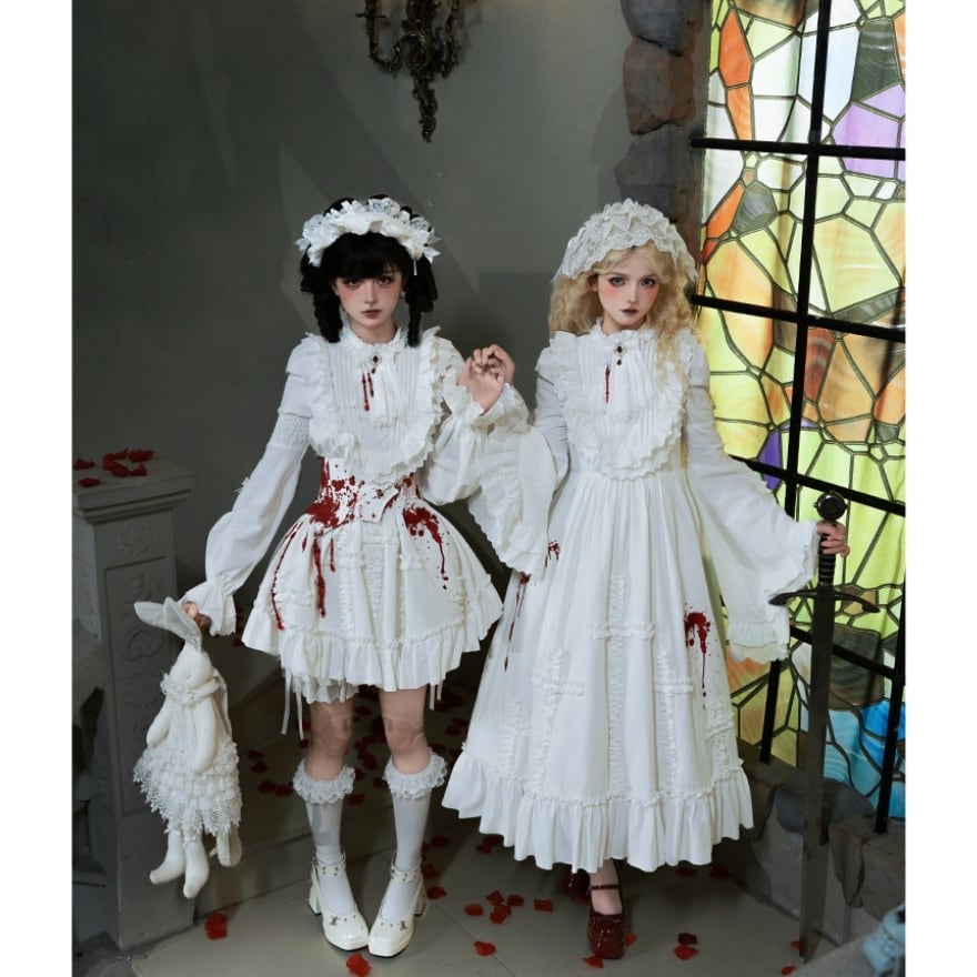 ゴスロリ 3点セット 血糊×姫袖ロングワンピース 撮影会向け｜WithU