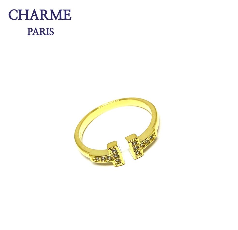 cz diamond T ring (gold)