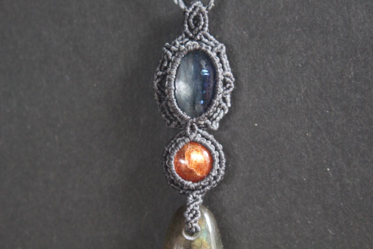 Multi Purple Labradorite & Sunstone & Kyanite micro macrame pendant