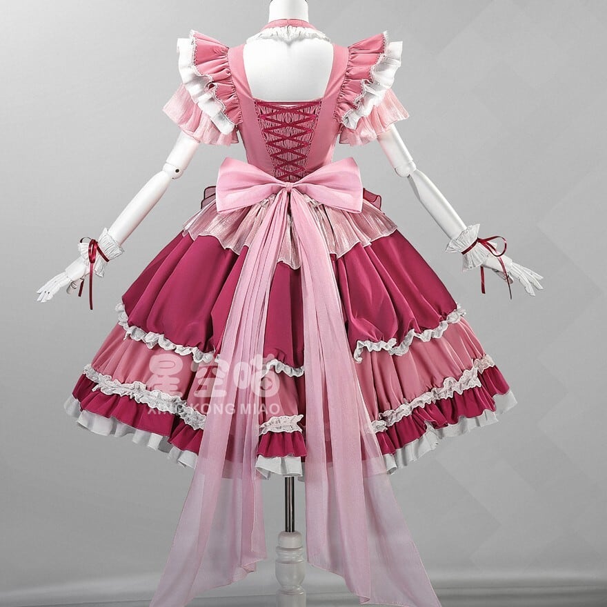 ロリータファッション 衣装 桃薔薇フリル魔法少女ドレス9点セット