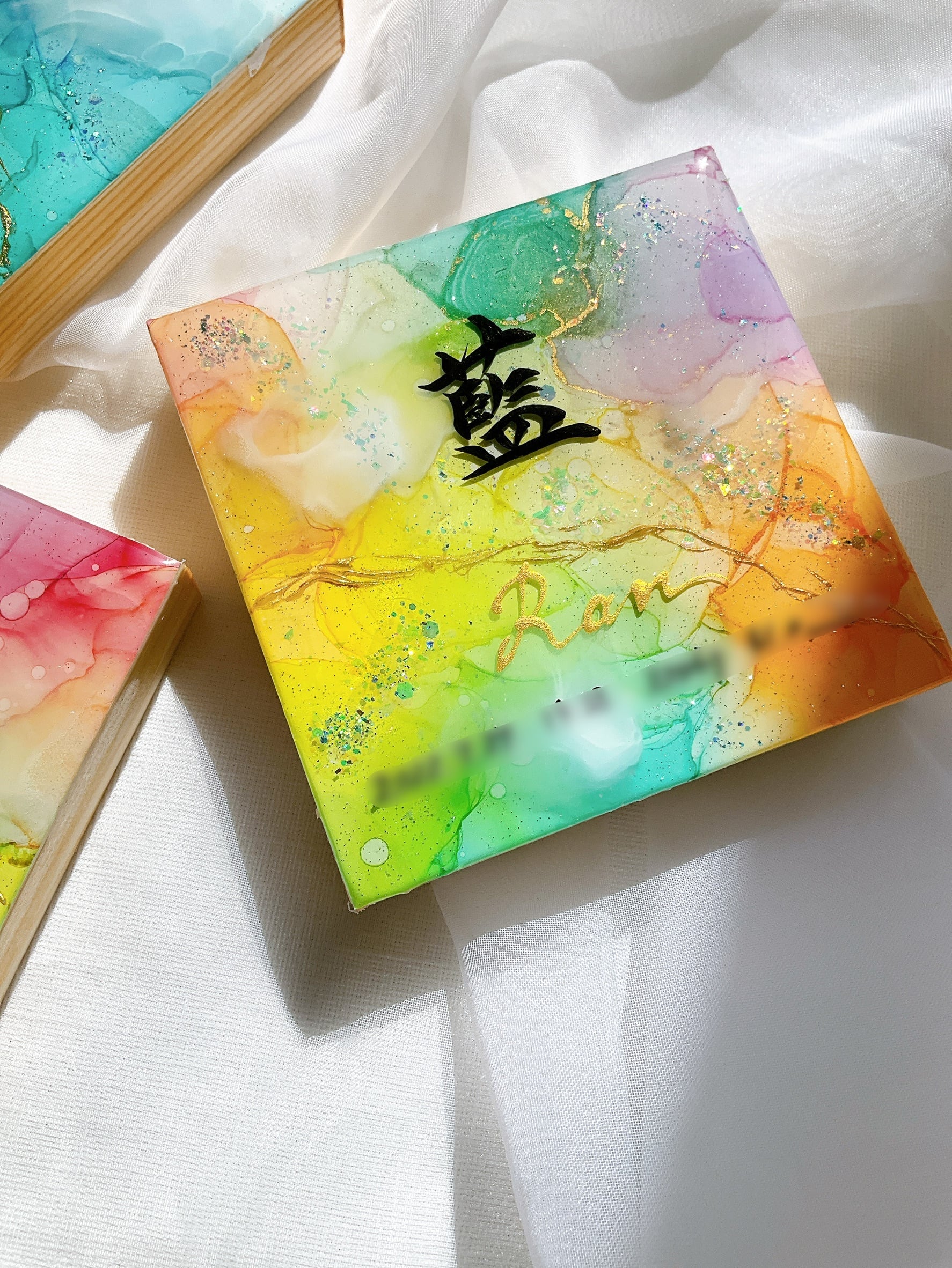 20㎝×20㎝ お花柄アート アルコールインクアート命名書 | Pay ID