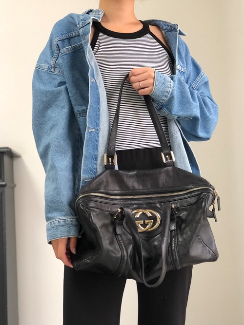GUCCI グッチ ハンドバッグ ブラック ロゴ GG レザー ミニボストン vintage ヴィンテージ オールド f7jncz