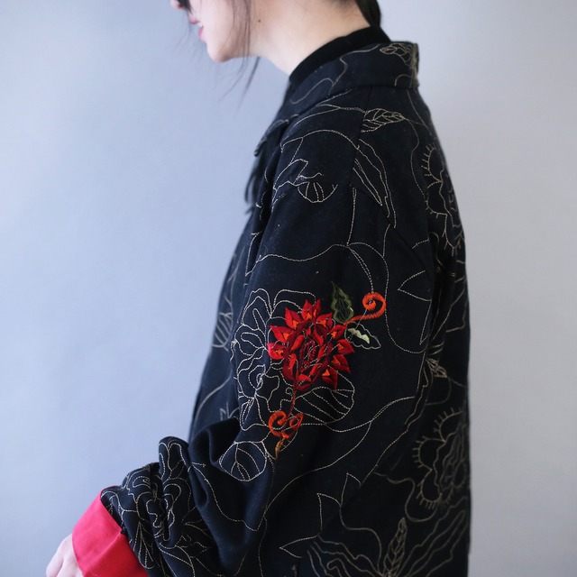 "花×刺繍"  beautiful pattern box silhouette cotton jacket