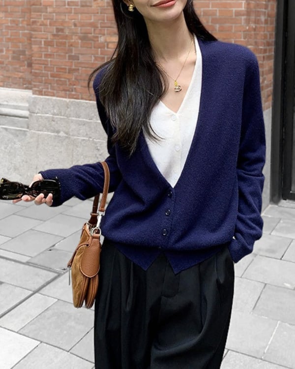 Layered style v-neck knit cardigan ◇3color TH3616