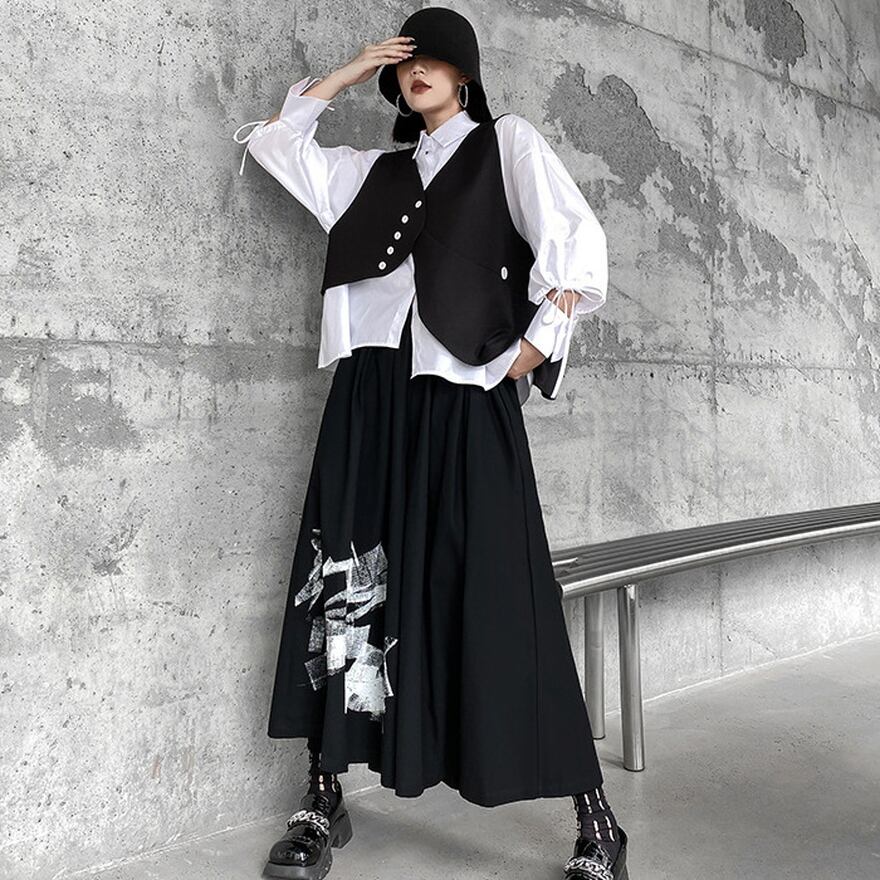 パンツ 袴パンツ スカーチョ ワンポイント プリント柄 大人モード服