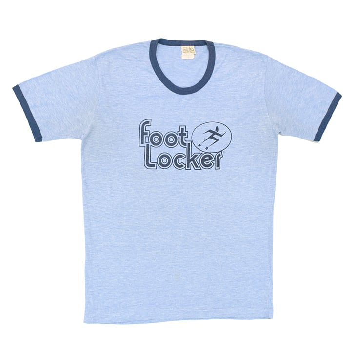 70s 80s フットロッカー 霜降りブルー リンガーTシャツ ヴィンテージTシャツ FOOTLOCKER XL相当 古着 @BE0014