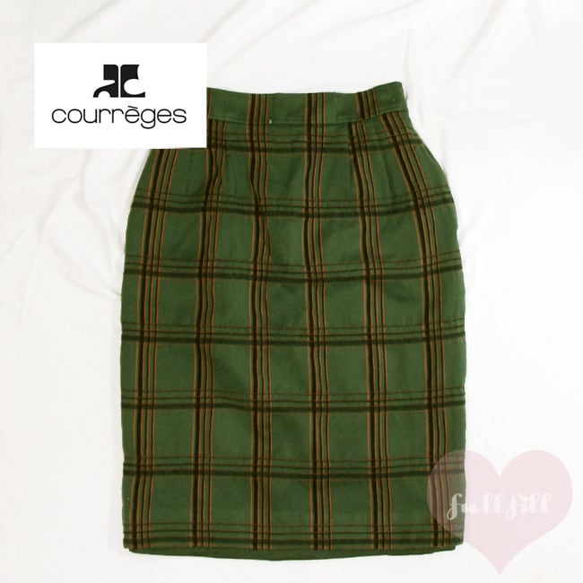 Courreges】チェック柄 ウールスカート 古着【クレージュ】 | FULLFILL