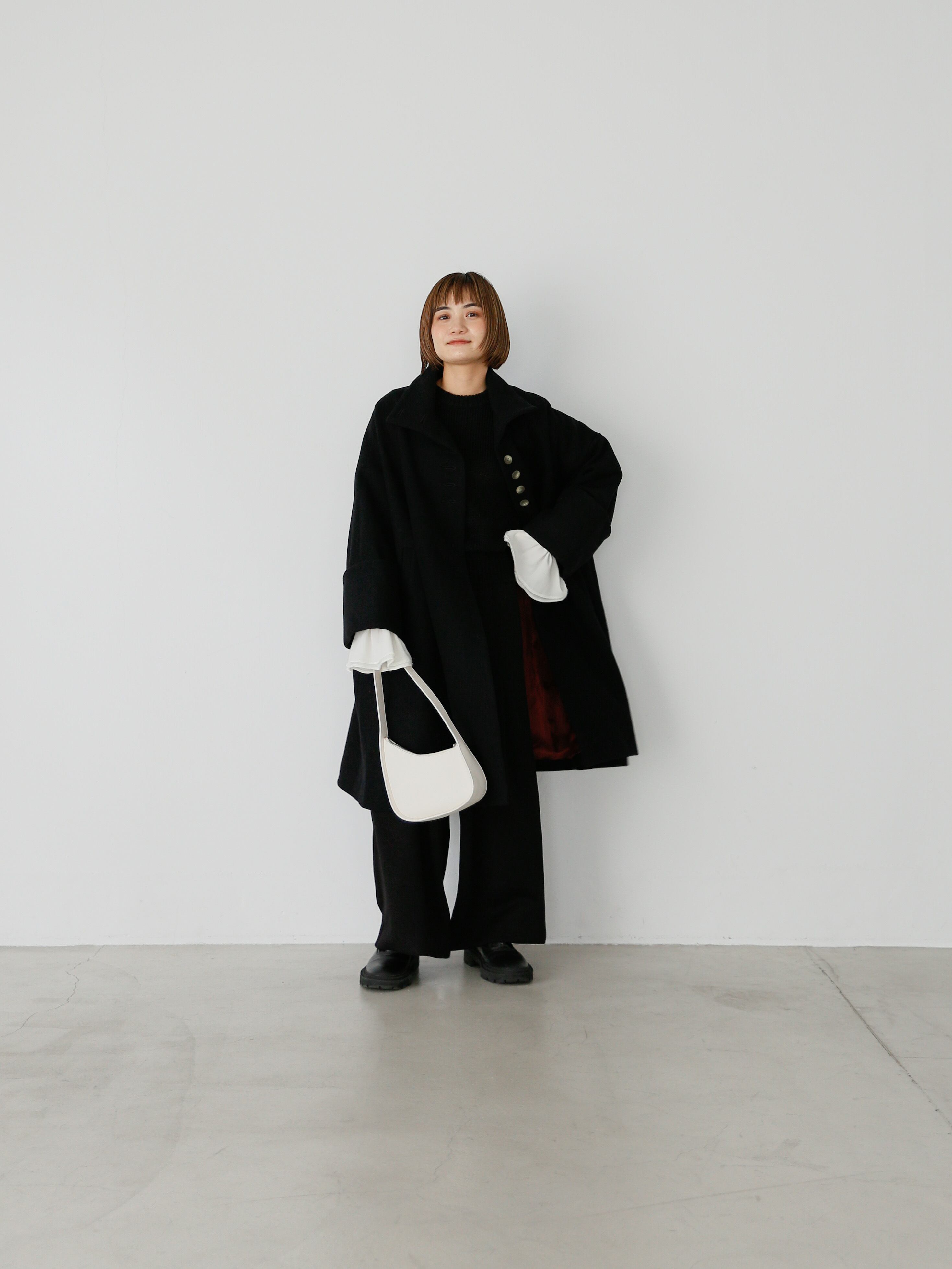 Japan Made】stand collar wool coat（black） | Cara by Katrin TOKYO