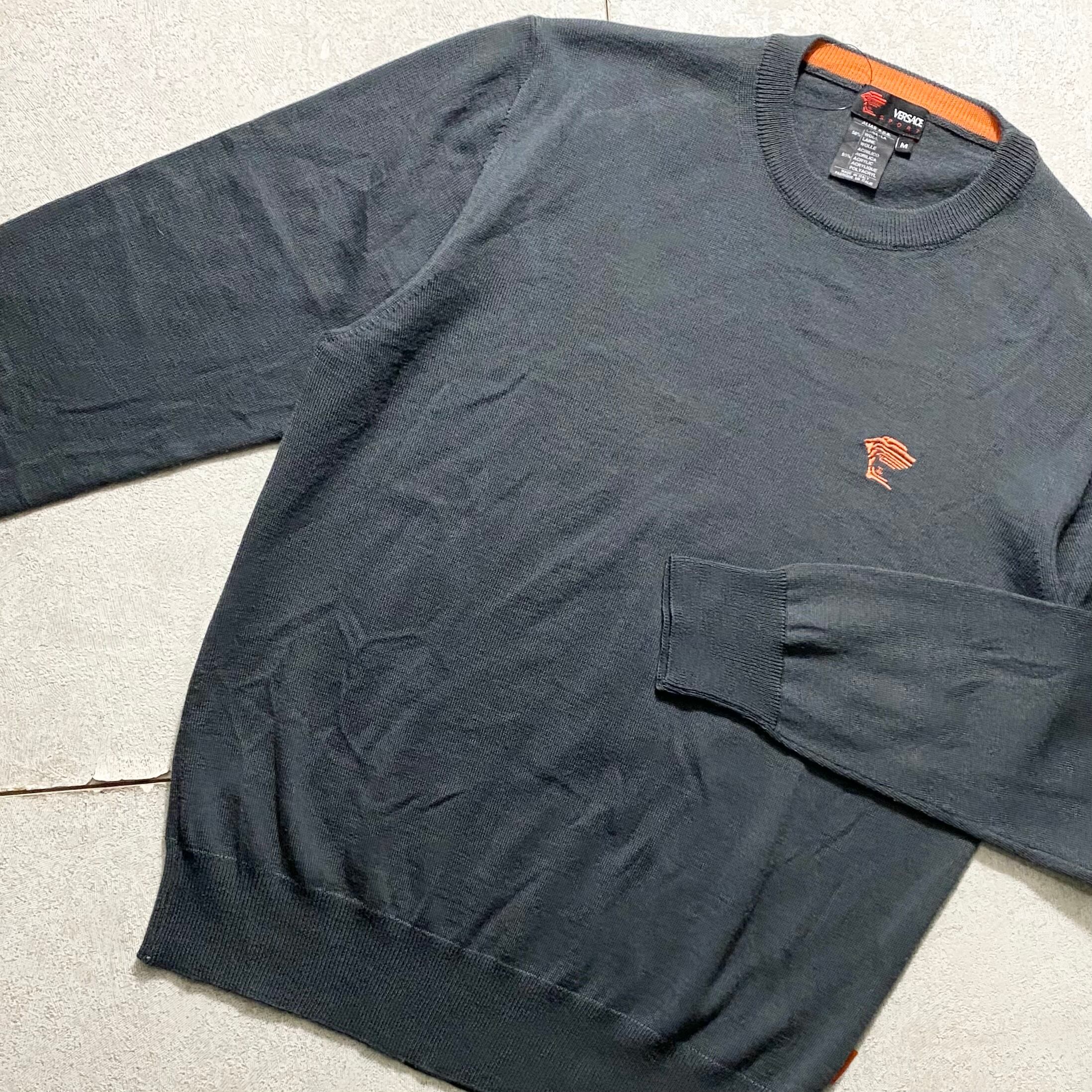 VERSACE SPORT logo embroidery crew neck sweater | NOIR ONLINE