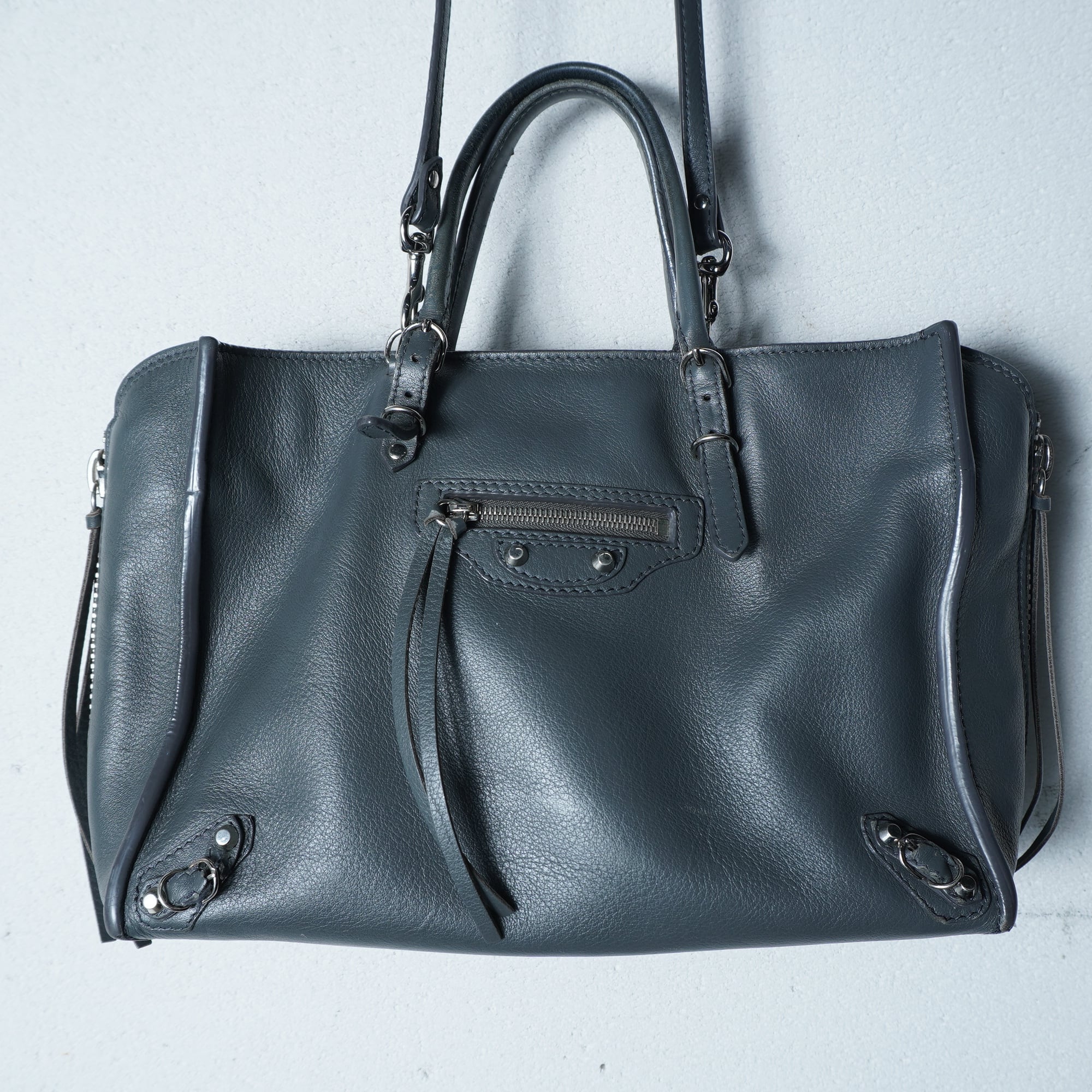 BALENCIAGA】バレンシアガ ペーパーレザー2WAYショルダーバッグ gray