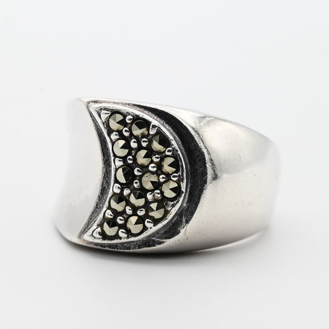 Marcasite Accent Half Moon Design Ring #13.0 / Denmark