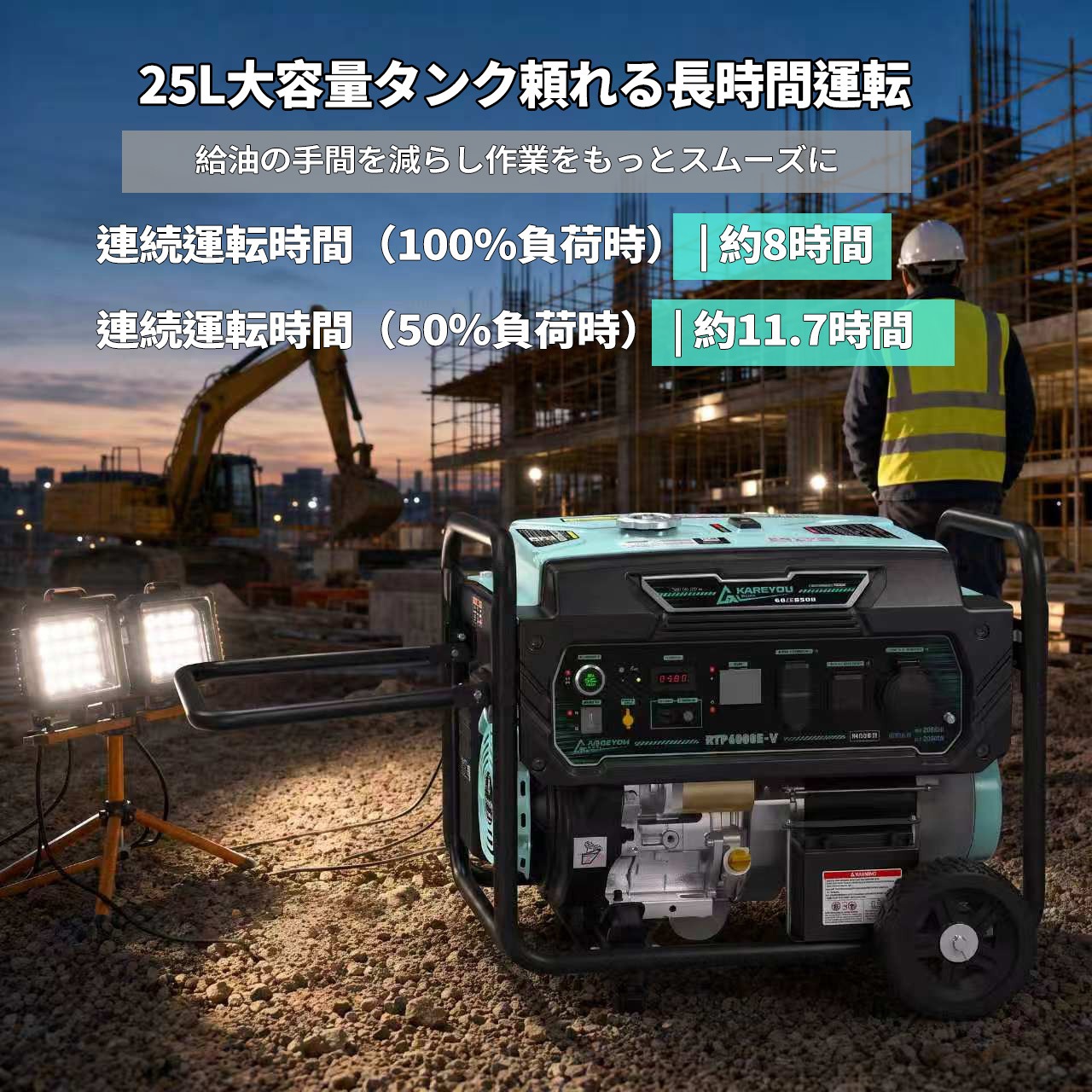 Kareyou 三相発電機 RTP6500E-V 最大6.5kVA 三相200V/単相100V同時使用可 ガソリン発電機 25L容量タンク3WAY始動 三相200V/単相100V出力 セルスターター機能 リモコン式 発電機 ガソリン発電機 キャスター付き 高出力 多機能モニター 業務用 農業ドローン 防災対策 農作業 建設現場 イベントなどに大活躍 60Hz