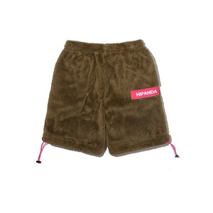 SALE 送料無料【HIPANDA ハイパンダ】メンズ ファー加工 スウェット ショートパンツ MEN'S LETTER LOGO PROCESSED FUR SHORT SWEATPANTS / KHAKI-GREEN・BEIGE・ROSERED