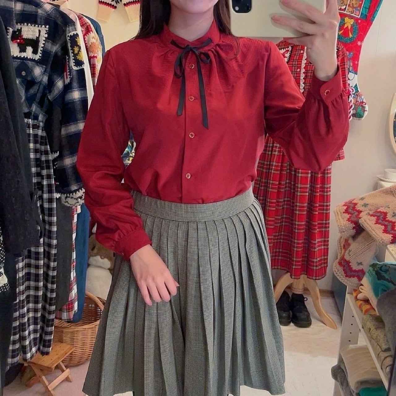 bordeaux black ribbon blouse