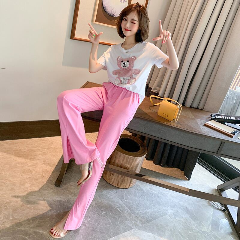 ストレッチハイウェストウェストワイドレッグパンツ サマー レッド エラスティック 伸縮 夏物 ワイドパンツ MIUCO4985417593