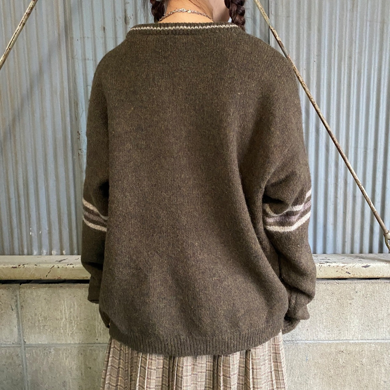 NORTH CREST 90年代 ライン ウール ニットセーター メンズL 古着 90s 