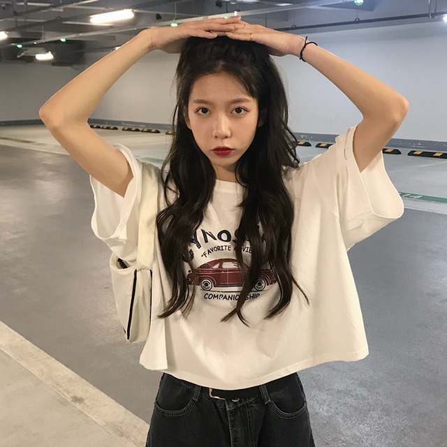 スタンダードショートTシャツ 薄手サマーハイウェストトップス レトロ 夏物 1号婦人39453128976