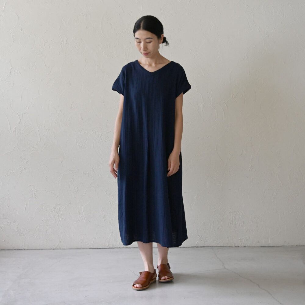 【シサム工房】ネックハンソデワンピース(ダークネイビー)
