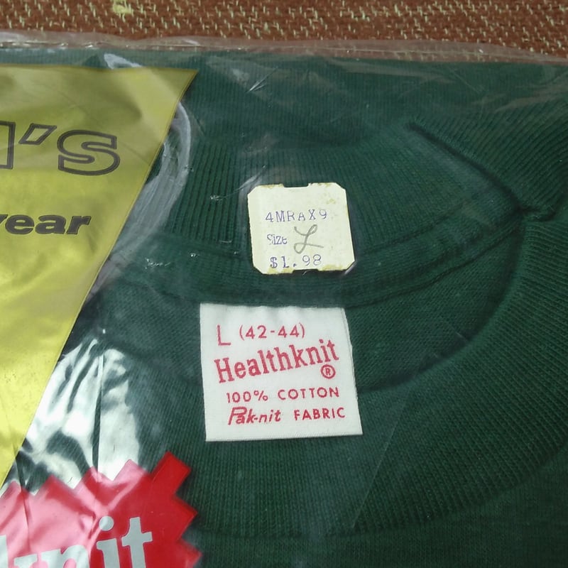 60s～ Healthknit Pak-nit Green Pocket T-Shirt（L）DEAD-STOCK
