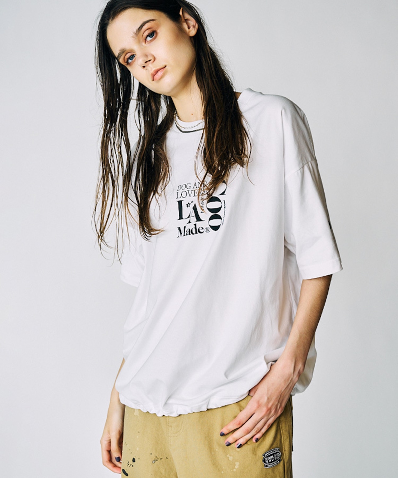 Dog & LOVERS プリントルーズTシャツ (WHITE) CQ-49012