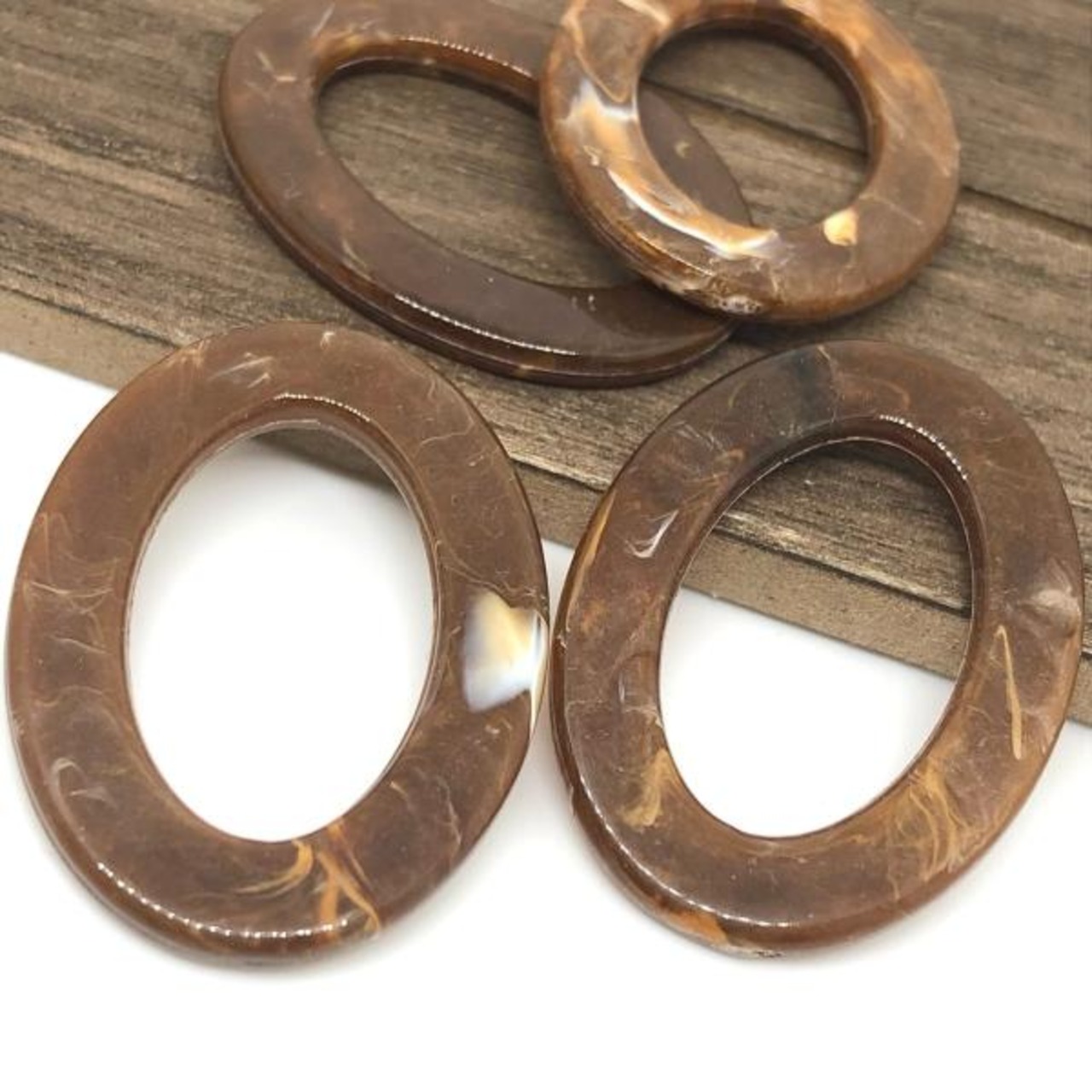 【2個】オーバルリングアクリルパーツ/ブラウン