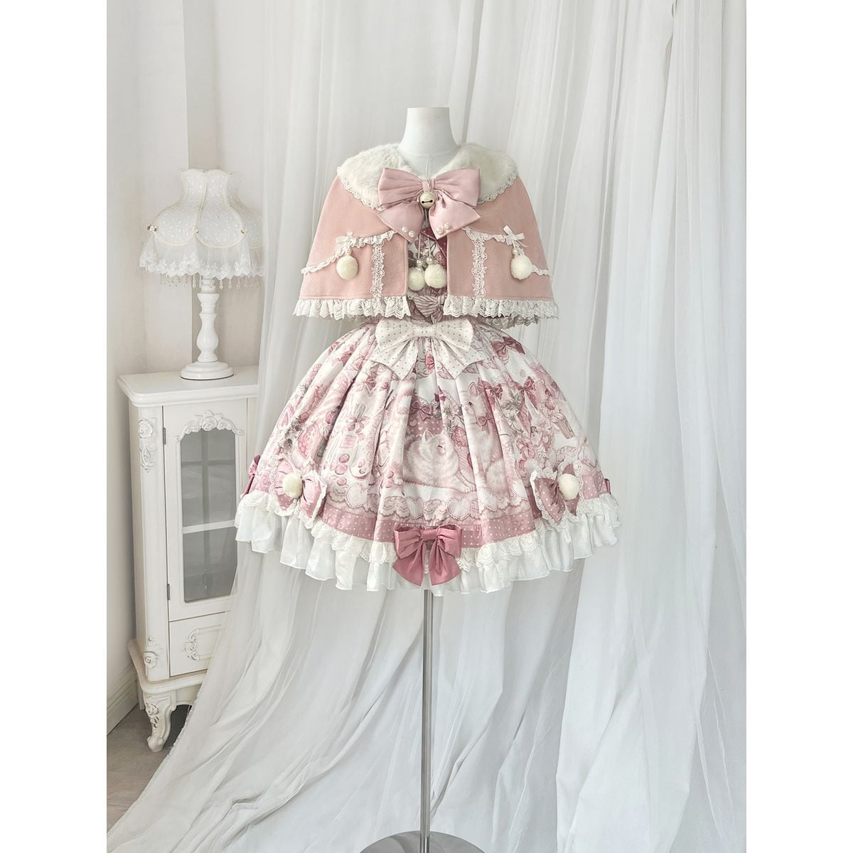 ロリータ ミニ ワンピ うさ耳 ケープ ピンク M〜Lサイズ クリスマス