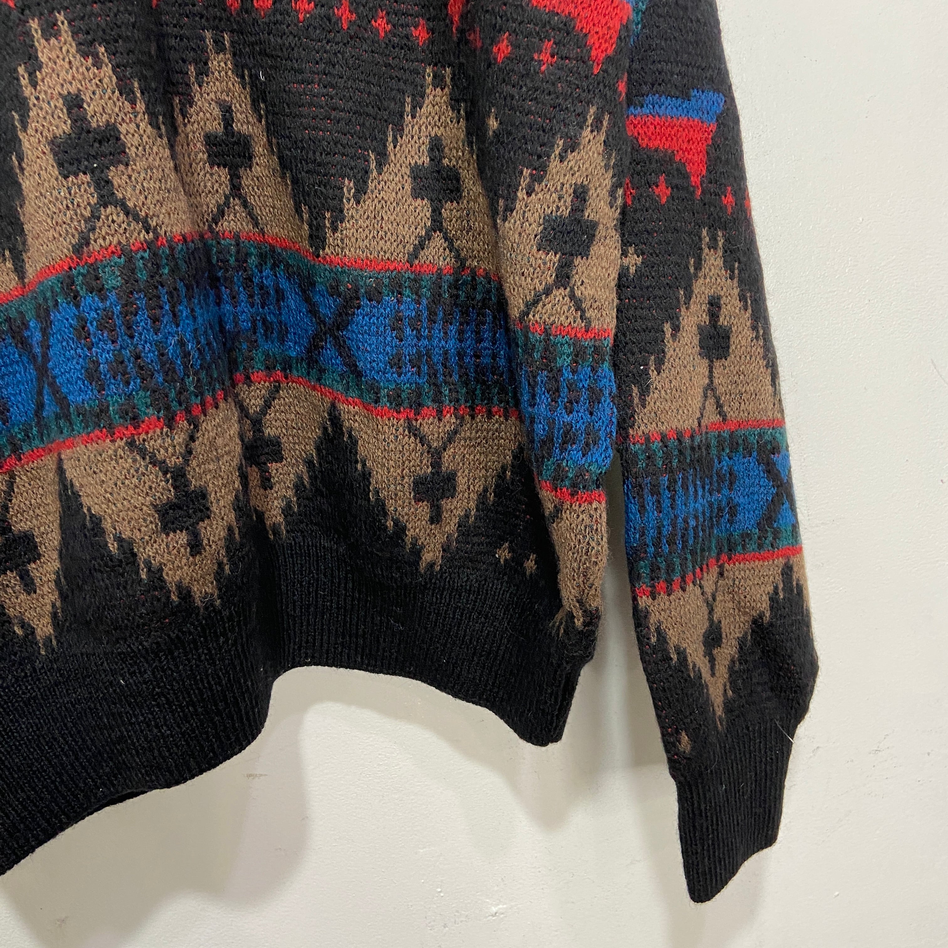 70s USA製 PENDLETON ネイティブ柄セーター 総柄ニット 黒 L 70s USA製 PENDLETON ネイティブ柄セーター 総柄ニット 黒 L