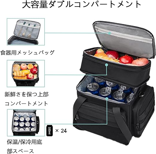 EIING クーラーボックス 二つ折り断熱ランチバッグ 上下2段 乾湿分離