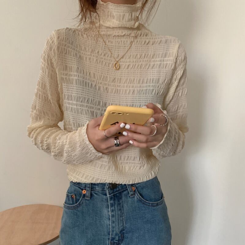 ストレッチカラーシフォンレースシャツ トップス エラスティック 伸縮 YY-ファッション50706265706