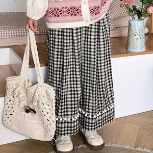 ボンボン付きチェック柄パンツ ・8854 ボンボン付きチェック柄パンツ ・8854