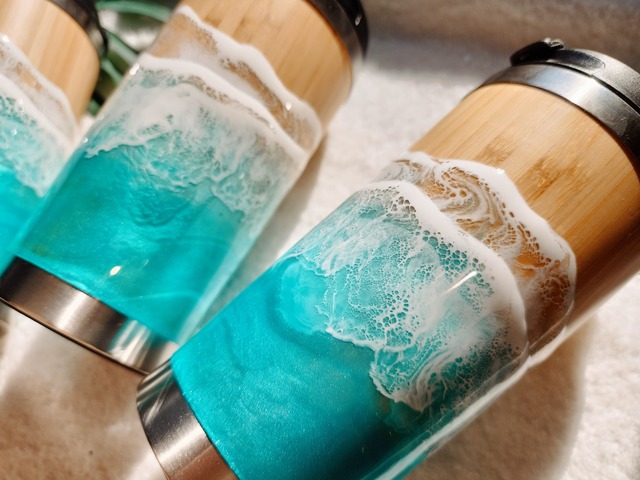 361.オーシャンレジンアート ステンレスコーヒータンブラーフタ付き