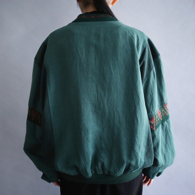 switching knit and fake suede design blouson type 5b loose silhouette cardigan