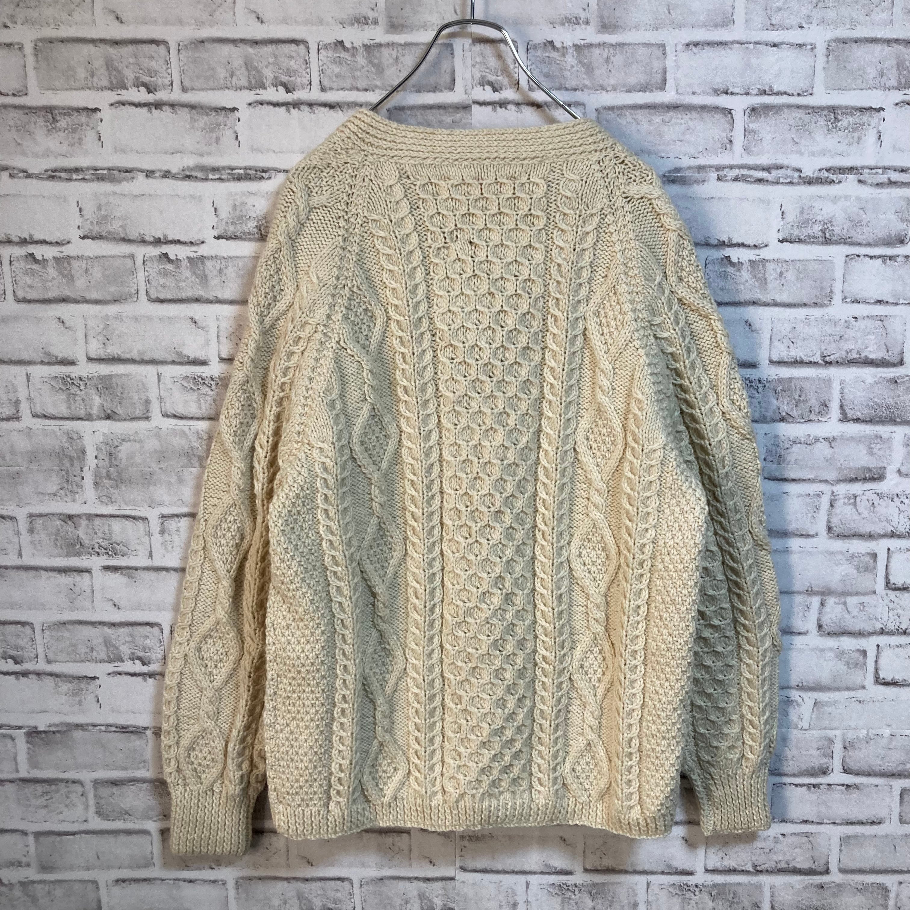 【Glenairn】 Fisherman Knit Cardigan L相当 Made in IRELAND 60s-70s vintage EURO  LINE アランニットフィッシャーマンニット ニット カーディガン アイルランド製 ユーロライン ウール100% ヴィンテージ ビンテージ