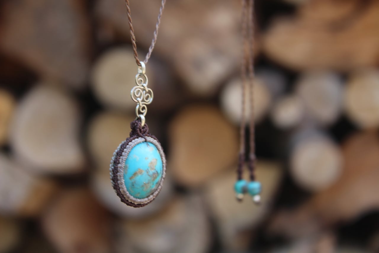 Turquoise silver925 wirework micro macrame pendant