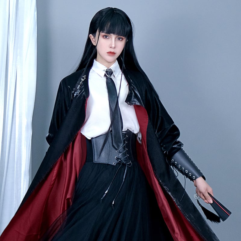 即納】 中華ゴシック 紅裏地 ロングコート | ドラマティック 漆黒 即納】 中華ゴシック 紅裏地 ロングコート | ドラマティック 漆黒