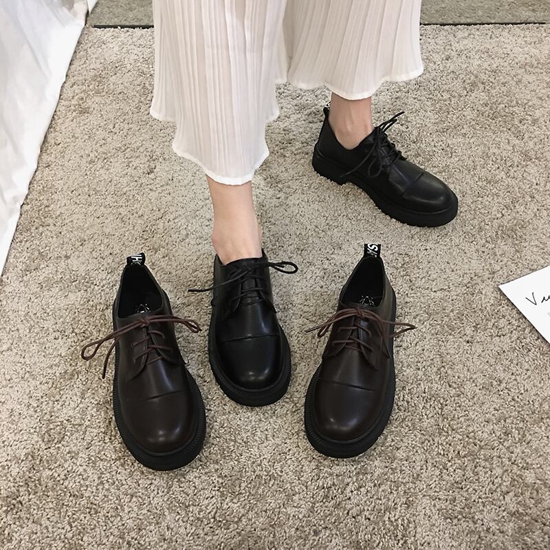 小さな革の靴女性の2020年春の新しいファッションオールマッチ英国スタイルのカジュアルシューズ大学スタイルのレトロなローヒールの靴 フェイクシューズ26488460814