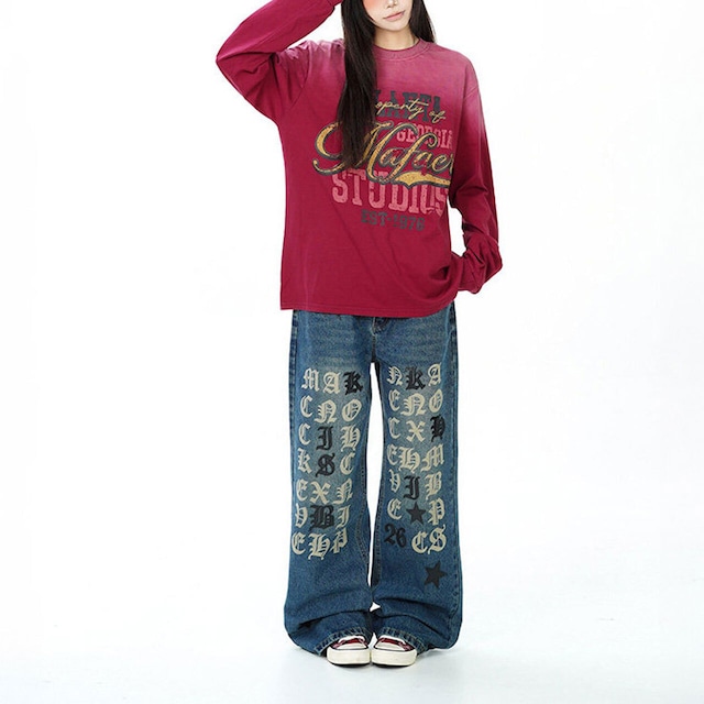 フェードカラーカレッジロングスリーブTシャツ 1col R02481