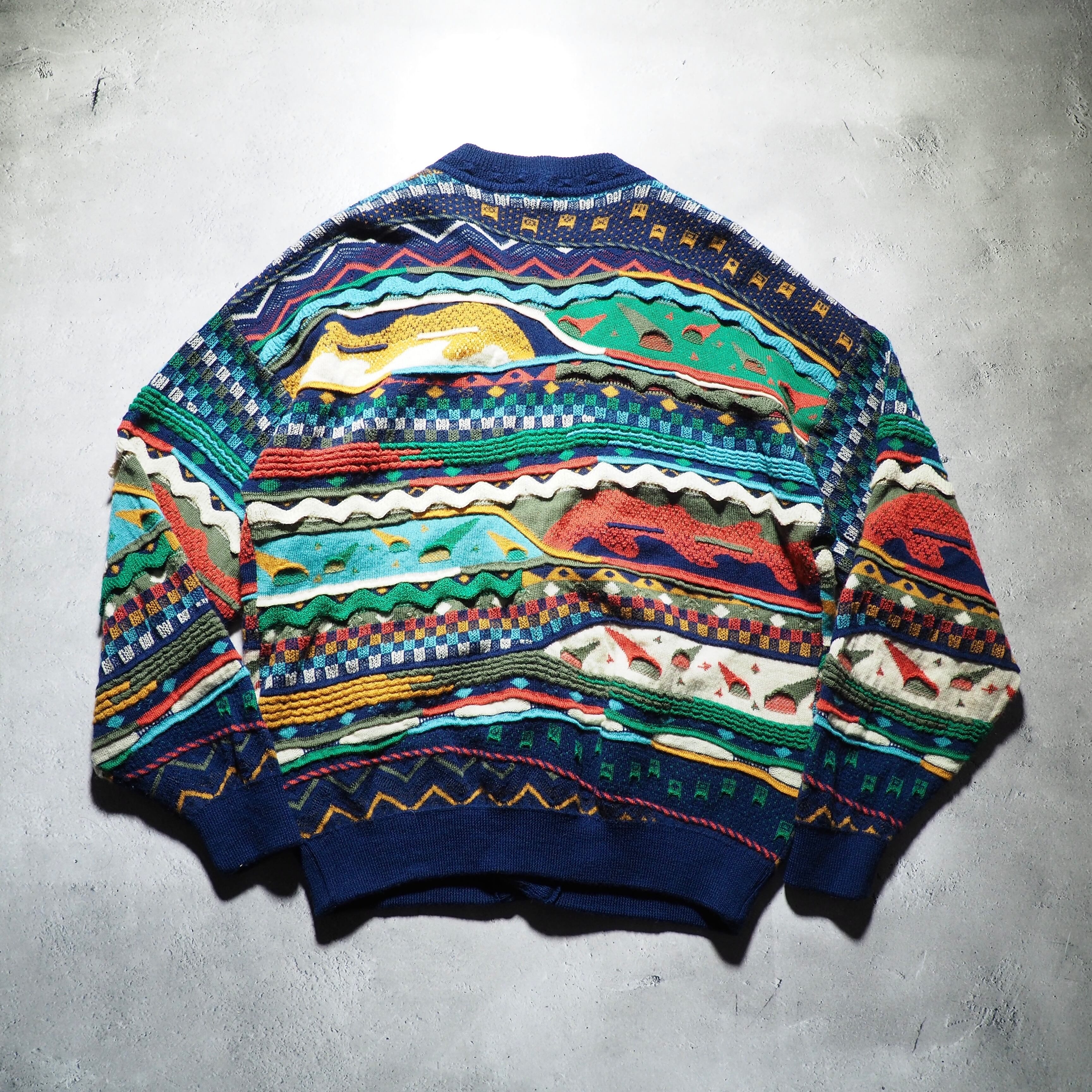 1990s ” 極彩色 ” Beautiful color Weaving 3D knit cardigan (made in Australia)