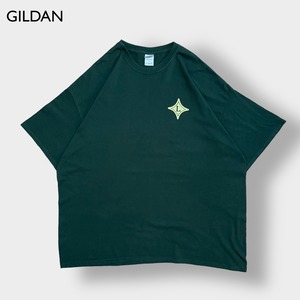 【GILDAN】ワンポイント ロゴ プリント Tシャツ 3XL ビッグシルエット 両面プリント バックプリント ディープグリーン 半袖 us古着