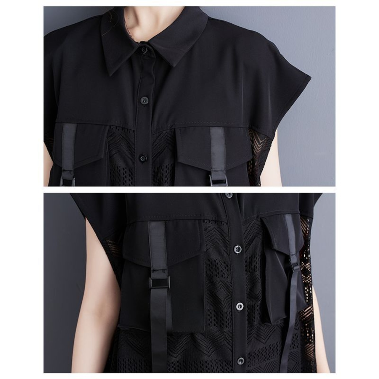 フリンジヘム シアー ロングベスト 30227