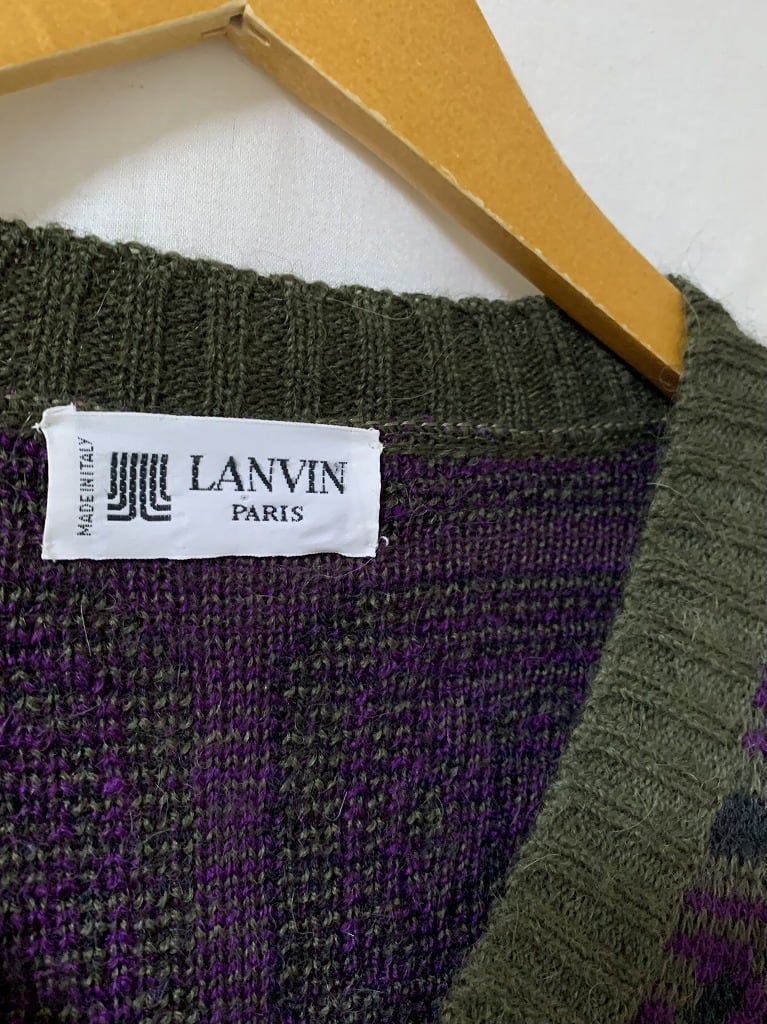 1980~90's Knitting Design V-Neck Sweater "LANVIN"
