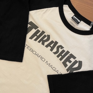 【THRASHER】7部袖 ベースボールTシャツ ロゴ Lサイズ スラッシャー US古着 アメリカ古着