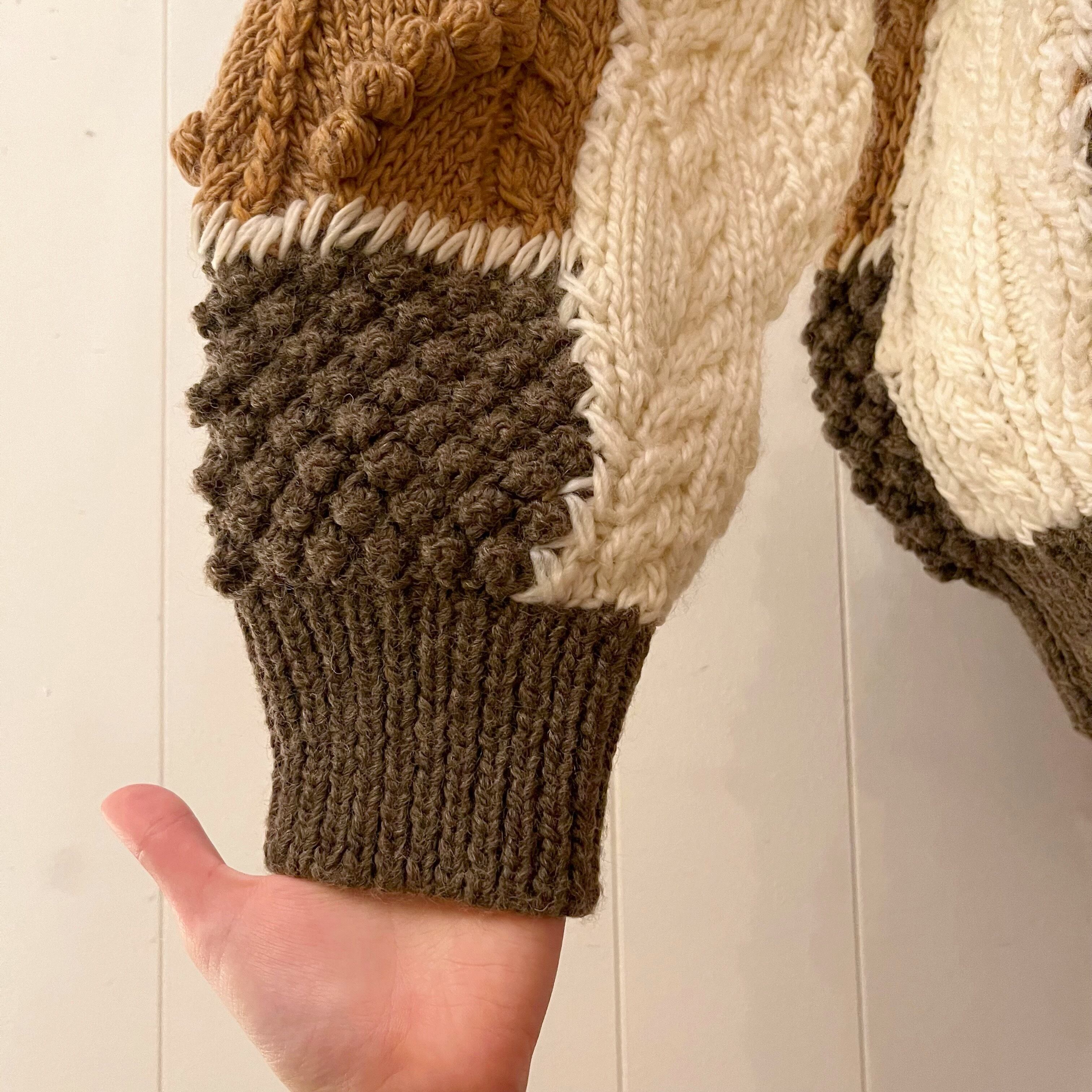 patchwork ponpon knit cardigan