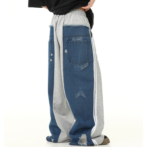 denim patchwork wide casual pants　デニム繋ぎ合わせワイドカジュアルパンツ　J0159