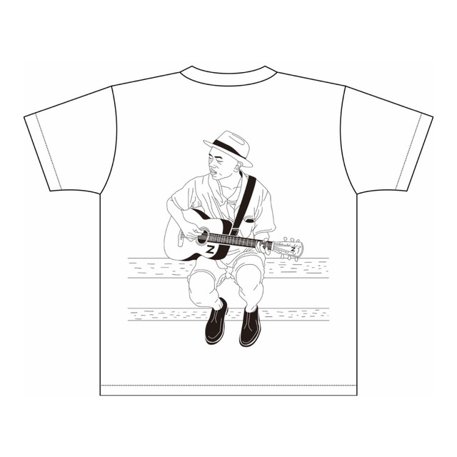 NOBU Guitar Playing Picture T-shirt(Back Print)